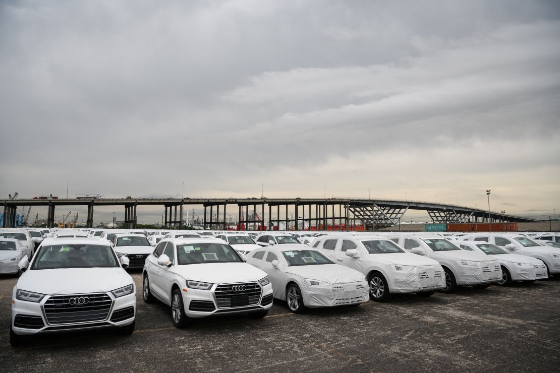 Audi imported vehicles sit parked in a storage lot at the Port of Houston in a 2019 file photo. Auto imports could be impacted by a strike along the East and Gulf coasts set for Tuesday.